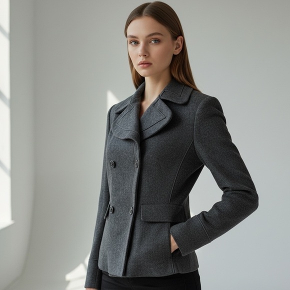 Harve Benard Jackets & Blazers - 🌻Harve Benard Classic Grey Wool Blend Double Breasted Cropped Pea Blazer Coat 6